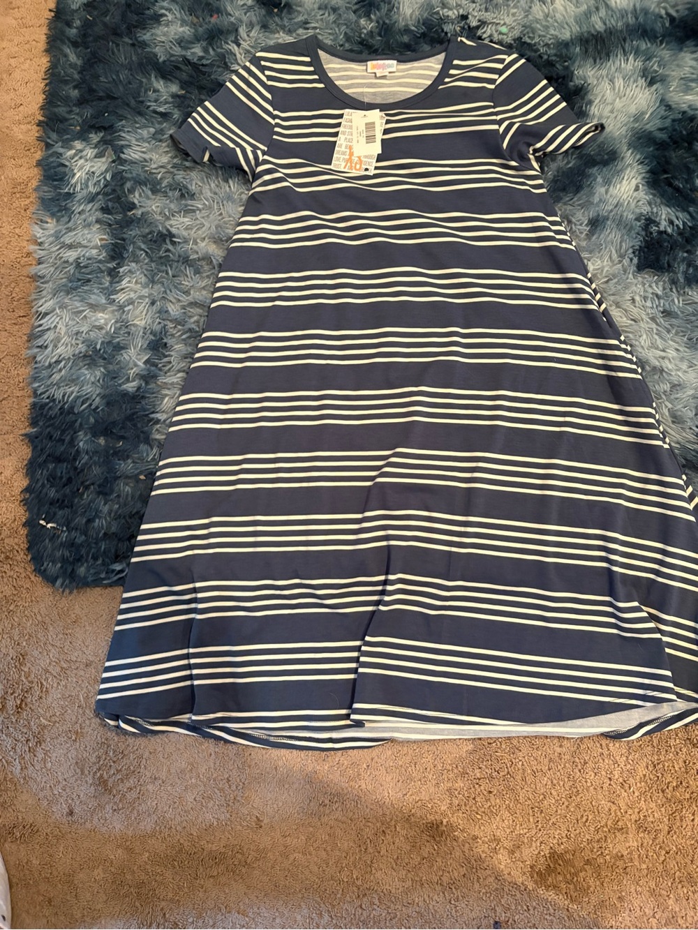 LuLaRoe Navy and White Striped High-Low Dress